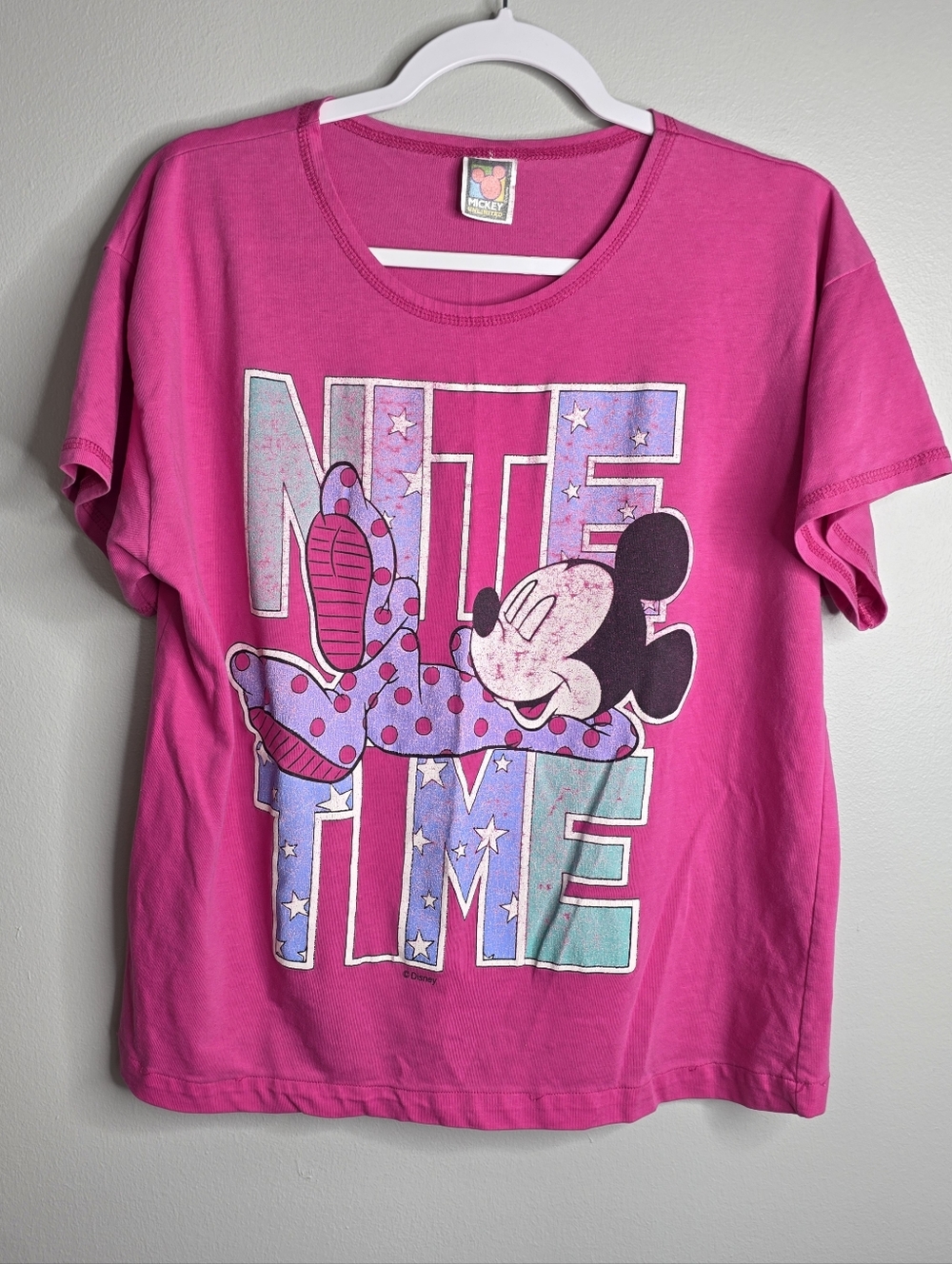 Vintage 90s Mickey Unlimited "Nite Time" Mickey Mouse T-Shirt | Pink | Medium